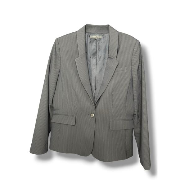 Antonio Melani Gray Pinstripe Blazer Womens Size 14 1-Button Work Career Jacket - Picture 1 of 6